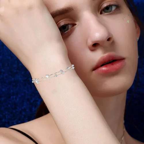 Miniatura 6 de FANCIBAND Pulseras de plata de ley 925 con dijes para mujer, delicada cadena de plata ajustable, pulsera de cuentas simples, regalos de joyería