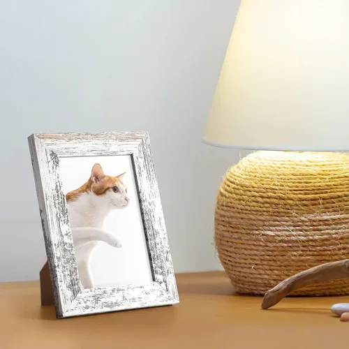 Miniatura 2 de TWING Juego de 6 portarretratos de fotos rústicos, estilo granja, 4 x 6 pulgadas, collage para decoración de pared o mesa, blanco envejecido Made