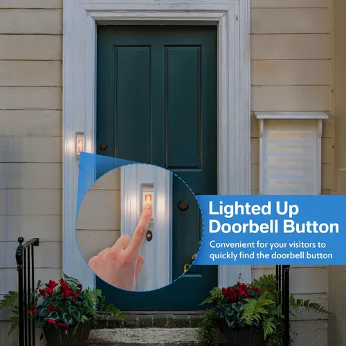 Miniatura 3 de Enhon 1 paquete de botón de timbre de puerta de metal, botón de timbre de puerta de metal resistente con luz LED cálida, timbre de garaje compatible