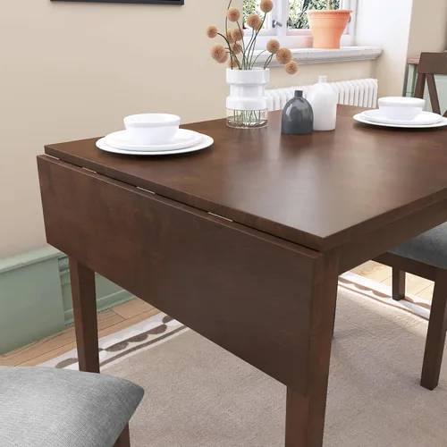 Miniatura 3 de P PURLOVE Juego de comedor de 3 piezas para cocina, juego de mesa de comedor de madera con mesa de comedor de hojas abatibles y 2 sillas tapizadas