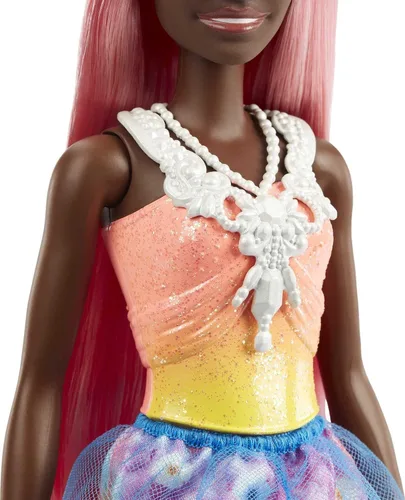 Miniatura 5 de Barbie Dreamtopia Royal Fashion Muñeca con pelo rosa claro y corpiño brillante con falda extraíble, zapatos y accesorio para la diadema
