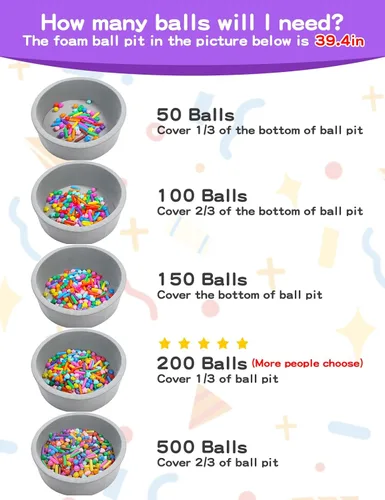 Miniatura 6 de Bolas para piscina de bolas STARBOLO para niños pequeños - 200 bolas coloridas para piscina de bolas a prueba de aplastamiento, bolas de plástico