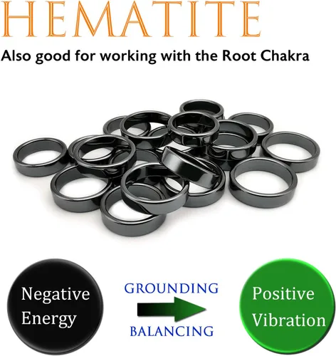 Miniatura 4 de Morchic - Anillos unisex de piedras de hematita, para equilibrar ansiedad, chakra raíz, (paquete de tamaños mixtos)