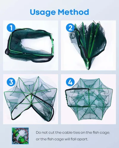 Miniatura 5 de Generic Trampa de pesca plegable mejorada de 6 lados y 12 agujeros, trampa portátil para cebo de pesca para cangrejos, cangrejos de río, peces