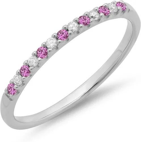 Miniatura 13 de Dazzlingrock Collection Anillo apilable de boda con piedras preciosas y diamantes de 14 quilates, oro blanco