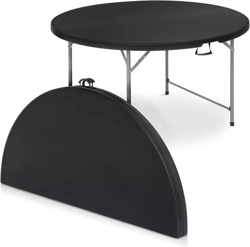Magshion Mesa plegable redonda de 48 pulgadas, mesa de plástico plegable de 4 pies con asa de transporte para exteriores, boda, fiesta, evento, Negro