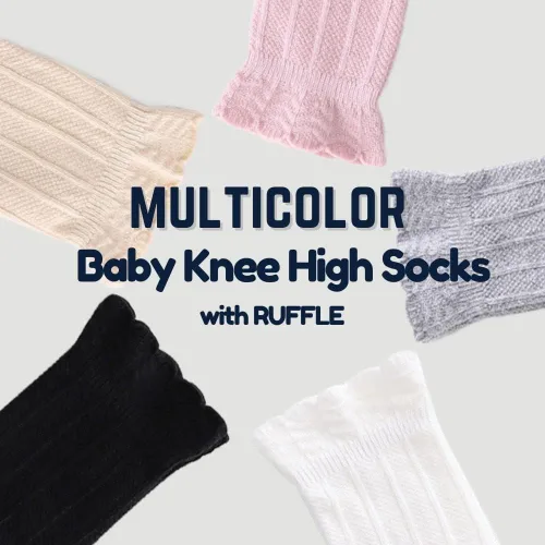 Miniatura 4 de Petrass Calcetines altos hasta la rodilla para bebés y niñas, calcetines blancos con volantes