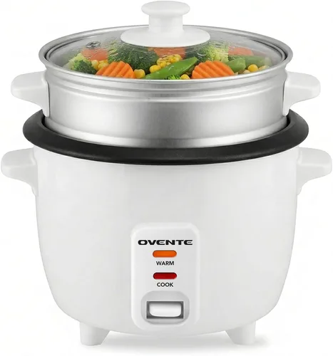 OVENTE - Olla arrocera eléctrica y vaporizador de alimentos – Capacidad de arroz de 5 tazas, olla extraíble antiadherente, función de mantener el