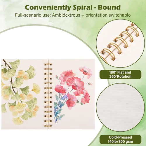 Miniatura 4 de Bloc de papel de acuarela en espiral de 5 x 7.5 pulgadas, 30 hojas de papel de artista sin ácidos de 140 libras/10.58 oz Páginas perforadas