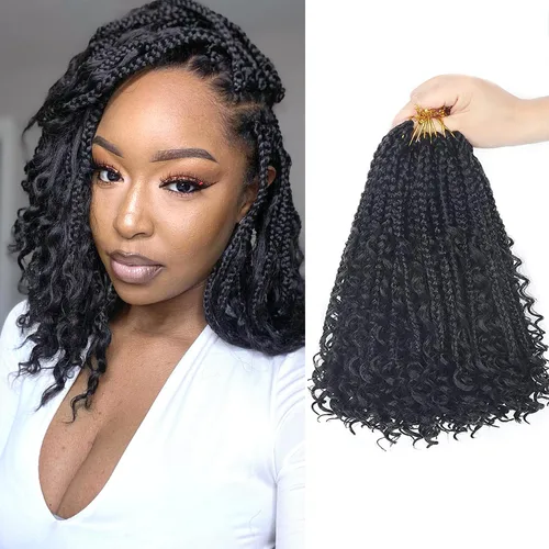 Trenzas Goddess Box de Cabello de Ganchillo con Extremos Rizados 8 Pulgadas Trenzas de Caja Bohemias Trenzas de Ganchillo 8 Paquetes 3X Trenzas de 1b