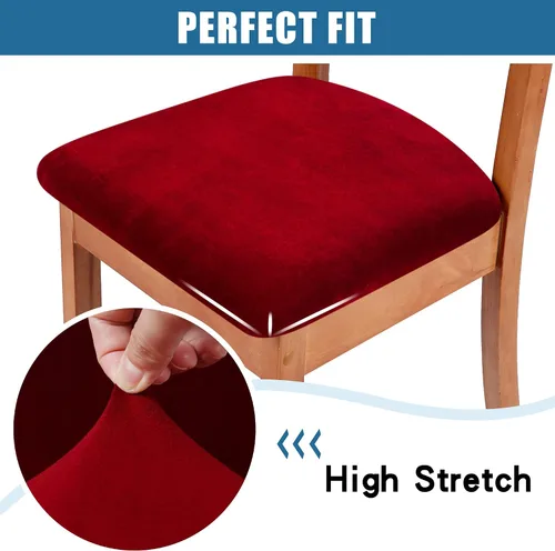 Miniatura 4 de Smiry - Fundas de asiento de terciopelo para sillas de comedor, juego de 4, ajuste elástico, extraíbles, lavables, protectores de cojín de asiento