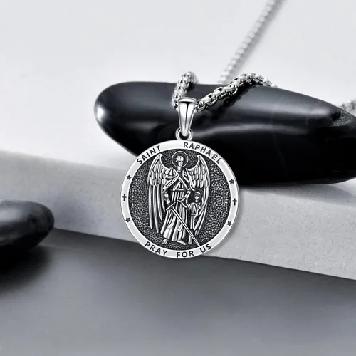 Miniatura 4 de Aniu Collar de plata de ley S925, San Miguel, San Cristóbal, San Benito, San Juda, Crucifijo de Jesús, San Uriel, Arcángel Rafael, San Patricio, San