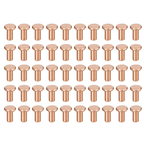 Miniatura 14 de uxcell 100 remaches sólidos de cobre, remaches metálicos de cabeza plana de 1/8 x 5/32 pulgadas para aplicaciones eléctricas, suministros de trabajo