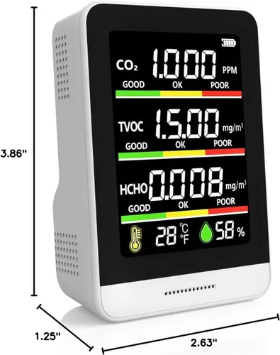 Miniatura 8 de Monitor de calidad del aire para interiores, probador inteligente de calidad del aire 8 en 1 con CO2, TVOC, HCHO, AQI, temperatura y humedad