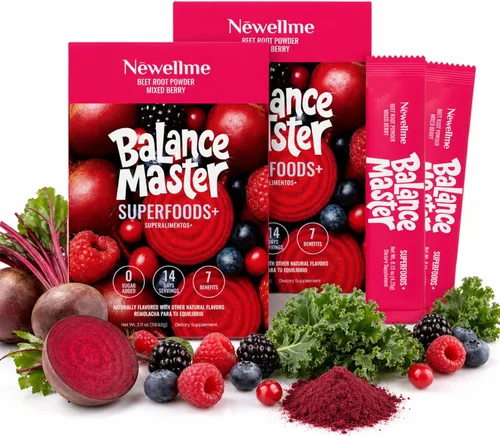 NEWELLME Balance Master Super Reds Polvo de Raíz de Remolacha para Batidos, Horneado y Jugos – Mezcla de Frutas Rojas y Verduras para Energía
