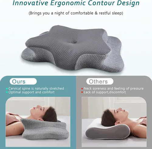 Miniatura 3 de CHxxy Almohada cervical para el cuello para aliviar el dolor de dormir, almohadas de espuma viscoelástica de contorno, almohadas ergonómicas