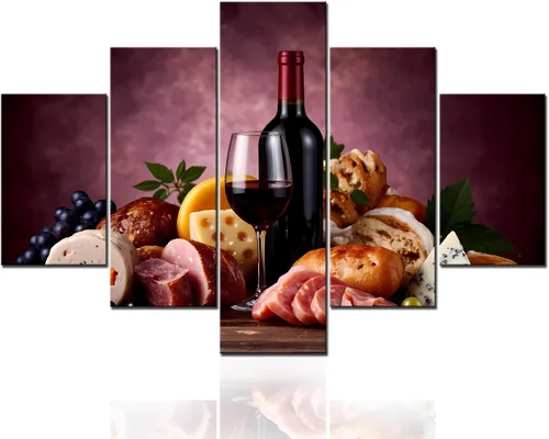 Miniatura 33 de TUMOVO - 5 cuadros de vino tinto con impresión de alta definición sobre lienzo.