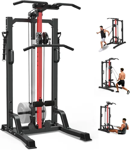 Power Tower - Barra de dominadas independiente, estación de inmersión de altura ajustable de 13 niveles con estabilidad de marco X, asas de agarre