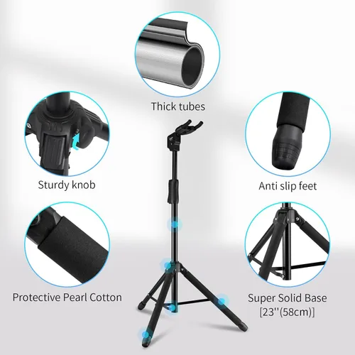 Miniatura 3 de GUITTO Soporte para guitarra - Bloqueo automático resistente, ajustable y plegable para acústica/eléctrica/bajo (capacidad de 15 kg), base