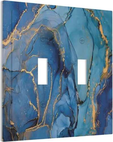 Placa frontal decorativa de mármol azul de 2 cuadrillas para interruptor de luz de doble palanca, placa frontal decorativa de tinta de acuarela