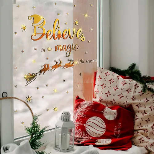 Miniatura 4 de Calcomanías Acrílicas de Pared de Navidad Pegatinas de Cita Believe Pegatinas de Espejo 3D DIY Pegatinas de Navidad Cristo Decoración de Pared