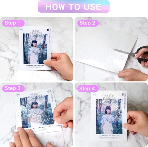 Miniatura 5 de Papel adhesivo holográfico, 36 hojas de laminación de vinilo holográfico transparente, película autoadhesiva transparente para calcomanías