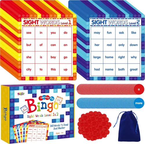 Miniatura 15 de SpriteGru Juego de bingo de palabras a la vista, 120 palabras de vista para aprender a leer nivel 1 y nivel 2 Juego de mesa de bingo Listas