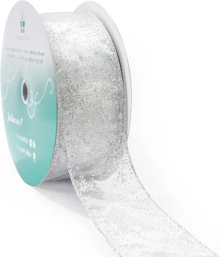Miniatura 11 de Cinta con alambre de organza con copos de nieve dorados de champán para decoración navideña del hogar, lazo para la parte superior del árbol