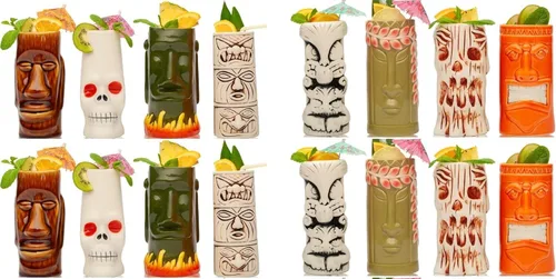 Miniatura 7 de LEMONSODA Vasos de cerámica tiki hawaianos (cerámica, juego de 4)