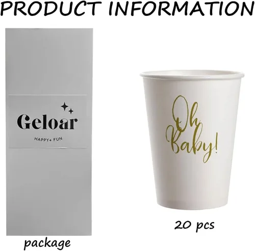 Miniatura 3 de Oh Baby - Vasos de fiesta para baby shower, paquete de 20 vasos de papel desechables dorados de 9 onzas para fiesta de baby shower