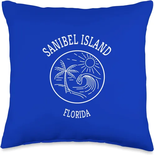 Sanibel Island Florida Beach Clothing- DZignLine Retro Cool Sanibel Island Florida Scenic Beach Wave - Almohada novedosa, 16 x 16 pulgadas,