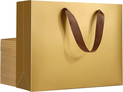 Miniatura 25 de EUSOAR Bolsas de papel de estraza para regalo, paquete de 12 bolsas de papel kraft de 10.6 x 3.1 x 8.3 pulgadas con asas, bolsas resistentes