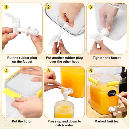 Miniatura 7 de Mumufy Juego de 3 dispensadores de bebidas de plástico para fiestas, dispensador de bebidas para refrigerador con espita recipiente de limonada