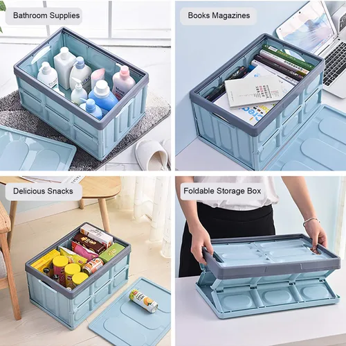 Miniatura 7 de Contenedores de almacenamiento con tapa, paquete de 2 cajas de almacenamiento plegables de 30 L, caja de almacenamiento de plástico, contenedores