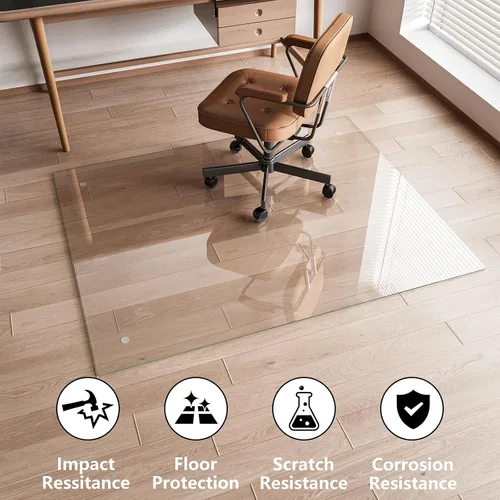 Miniatura 3 de Koonmi Tapete de cristal para silla de alfombra, 36 x 48 pulgadas, tapete de vidrio templado para silla de oficina, tapetes de vidrio con bordes