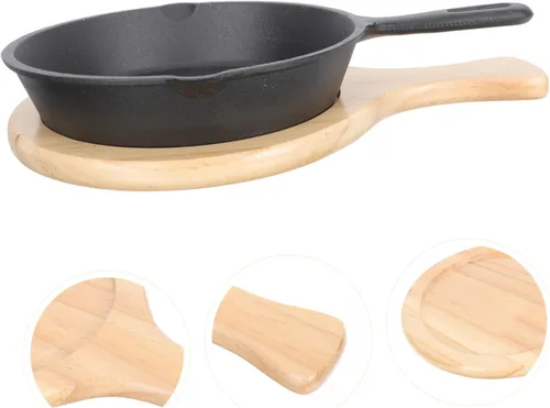 Miniatura 9 de Uonlytech Thickened Cast Iron Non-stick Frying Pan with Handle and Wooden Board Even Heat Distribution Steak Cooking Pan for Home Kitchen Utensil