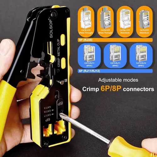 Miniatura 6 de Solsop Herramienta de Engaste RJ45 Herramienta de Engaste de Paso Herramienta de Engaste Cat5e Cat5 CAT6