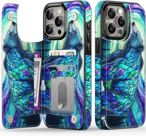 Miniatura 27 de FUNMIKO Funda tipo cartera para iPhone 13 con tarjetero, bloqueo RFID, protección de grado militar y obras de arte impresas con rayos UV, cierre