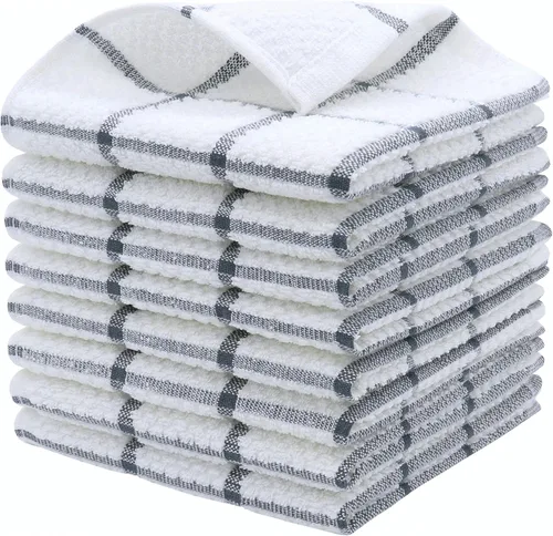 Miniatura 9 de Toallas de algodón para cocina, paños de felpa para lavar platos, 12 x 12 pulgadas, ligeros y suaves, trapos de secado rápido para limpiar, 8 Negro