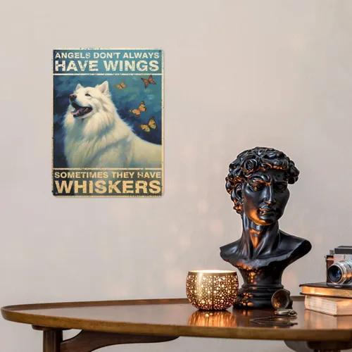 Miniatura 3 de Póster de pared vintage, placa de metal, ángeles no siempre tienen alas a veces tienen bigotes, póster de pared de metal samoyedo, placas de ángel