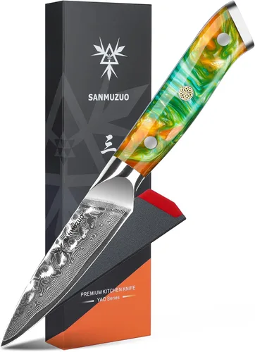 Miniatura 11 de Cuchillo Santoku de 7" - Cuchillo de chef japonés - Acero de Damasco martillado y mango de resina - Serie YAO