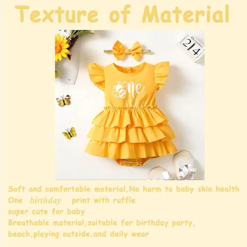 Miniatura 4 de Happidoo Traje de primer cumpleaños para niña, ropa de primer cumpleaños, body de abeja de un año