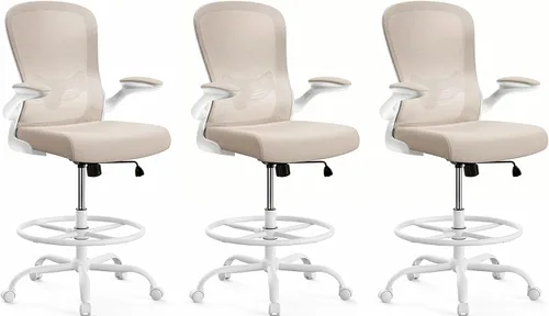 Miniatura 18 de ErGear Silla de dibujo, silla de escritorio de pie con reposabrazos abatibles, silla de escritorio alta altura ajustable, silla de oficina alta Negro