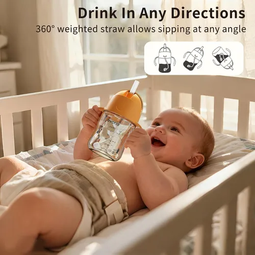Miniatura 3 de Evorie Tritan - Vaso para beber con popote con peso con asas para bebés y niños pequeños, botella de agua a prueba de derrames con popote para 6