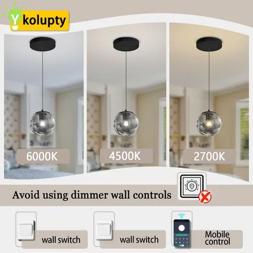 Miniatura 5 de ykolupty Lámpara colgante negra de 1 luz moderna de globo de vidrio gris ahumado, luces colgantes para isla de cocina, luces colgantes ajustables