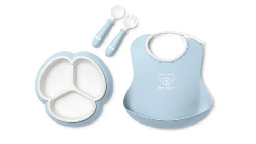 Miniatura 4 de BabyBjörn Juego de comida de 4 piezas, gris Incluye plato, tenedor, cuchara y taza Apto para lavavajillas Juego de alimentación para niños