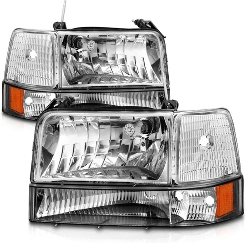 Miniatura 2 de AmeriLite Para Ford F150 F250 F350 Bronco Truck Chrome 1992-1996 Conjunto de faros delanteros de repuesto con juego de lámparas de esquina