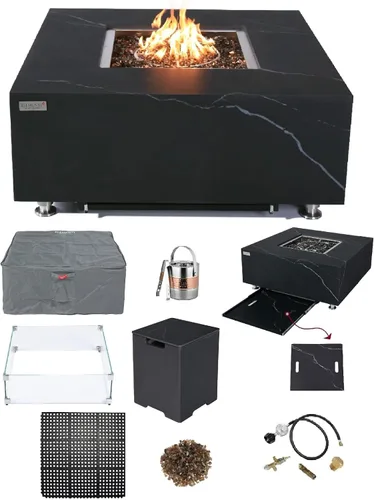 Miniatura 118 de Elementi+ Mesa de Fuego de Gas Colorado de Hormigón Fundido de 56" Rectangular, Hoguera al Aire Libre con Ignición Electrónica Incluye Cubierta