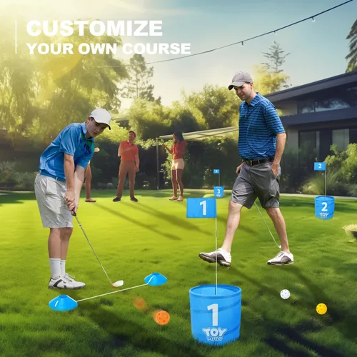 Miniatura 8 de TOY Life Juego de cubo de golf, juego de golf de 3 agujeros para adultos, familia y niños, campo de golf portátil con pelotas y bandera, juego