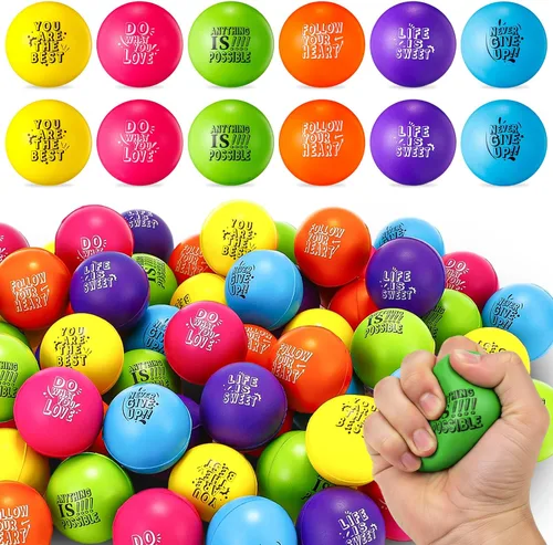 Miniatura 7 de Leyndo 200 bolas de estrés para adultos y niños, citas motivacionales a granel, para aliviar el estrés, bolas de espuma coloridas para apretar